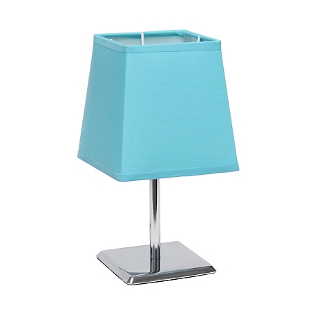 Simple Designs 9.7 in. H Mini Table Lamp with Squared Empire Fabric Shade, Blue