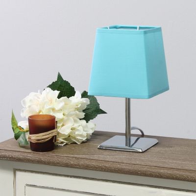 Image showing  9.7 in. H Mini Table Lamp with Squared Empire Fabric Shade, Blue