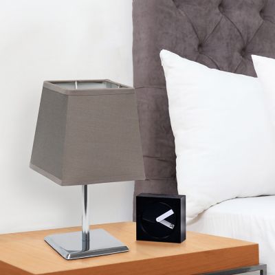 Simple Designs 9.7 in. H Mini Table Lamp with Squared Empire Fabric Shade, Gray