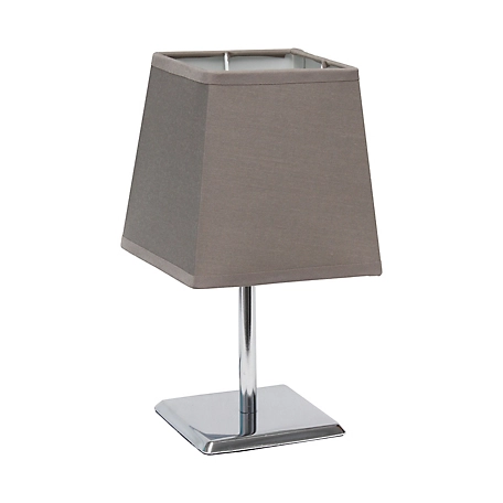 Simple Designs 9.7 in. H Mini Table Lamp with Squared Empire Fabric Shade, Gray