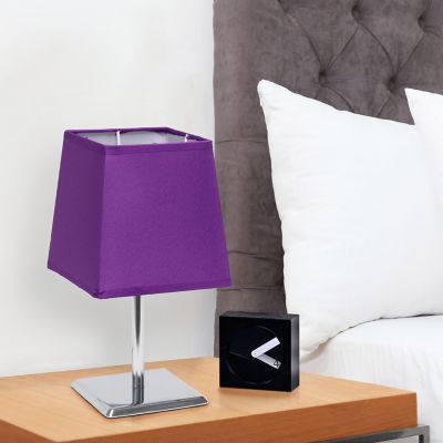 Simple Designs 9.7 in. H Mini Table Lamp with Squared Empire Fabric Shade, Purple