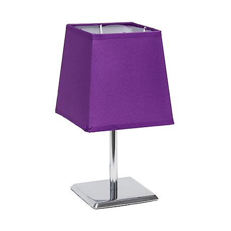 Simple Designs 9.7 in. H Mini Table Lamp with Squared Empire Fabric Shade, Purple