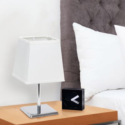 Simple Designs 9.7 in. H Mini Table Lamp with Squared Empire Fabric Shade, White