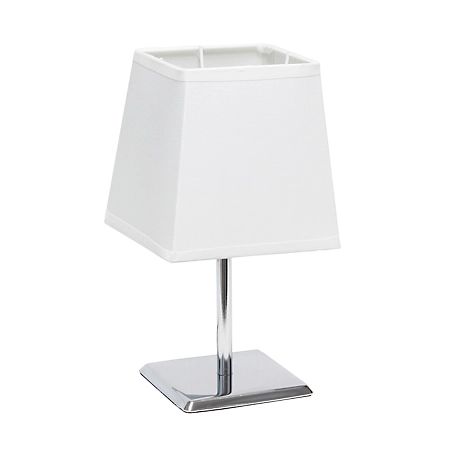 Simple Designs 9.7 in. H Mini Table Lamp with Squared Empire Fabric Shade, White