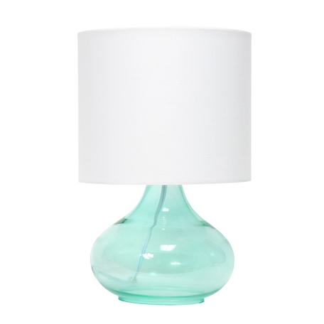 Simple Designs 13.5 in. H Glass Raindrop Table Lamp with Fabric Shade, Aqua
