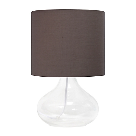 Simple Designs 13.5 in. H Glass Raindrop Table Lamp with Fabric Shade, Clear Glass