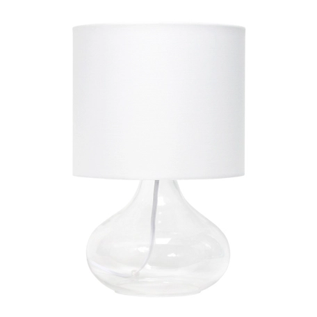 Simple Designs 13.5 in. H Glass Raindrop Table Lamp with Fabric Shade, Clear Glass, White Shade