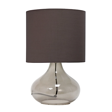 Simple Designs 13.5 in. H Glass Raindrop Table Lamp with Fabric Shade, Smoke Gray Glass, Gray Shade