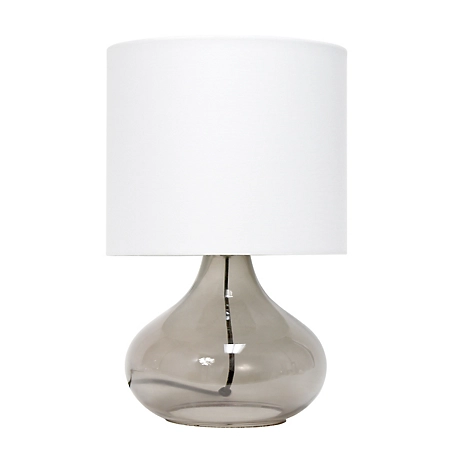 Simple Designs 13.5 in. H Glass Raindrop Table Lamp with Fabric Shade, Smoke Gray Glass, White Shade