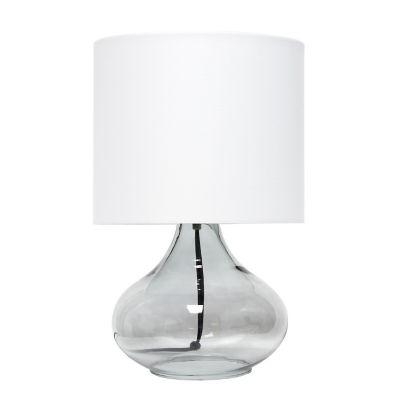 Image showing  13.5 in. H Glass Raindrop Table Lamp with Fabric Shade, Smoke Gray Glass, White Shade