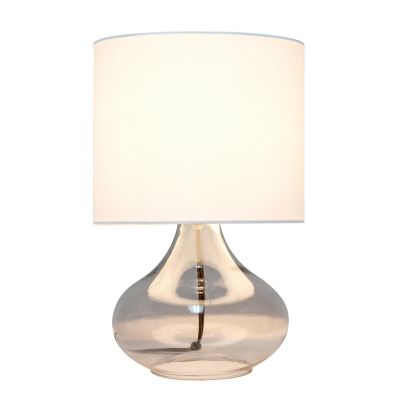 Image showing  13.5 in. H Glass Raindrop Table Lamp with Fabric Shade, Smoke Gray Glass, White Shade