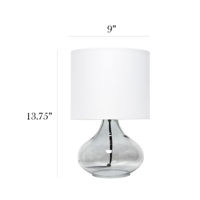 Image showing  13.5 in. H Glass Raindrop Table Lamp with Fabric Shade, Smoke Gray Glass, White Shade