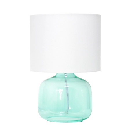 Simple Designs 13 in. H Glass Table Lamp with Fabric Shade, Aqua Glass, White Shade