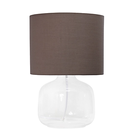 Simple Designs 13 in. H Glass Table Lamp with Fabric Shade, Clear Glass, Gray Shade