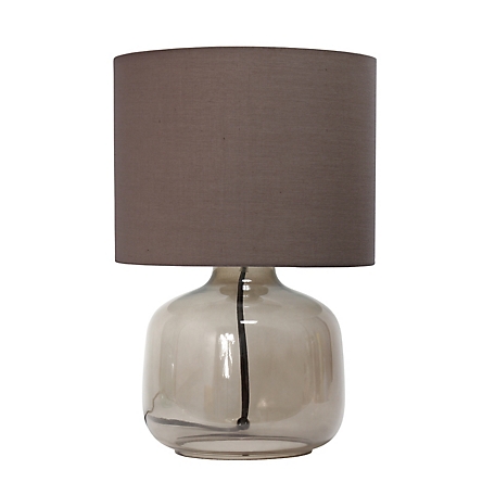 Simple Designs 13 in. H Glass Table Lamp with Fabric Shade, Smoke Gray Glass, Gray Shade