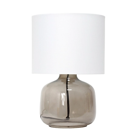 Simple Designs 13 in. H Glass Table Lamp with Fabric Shade, Smoke Gray Glass, White Shade