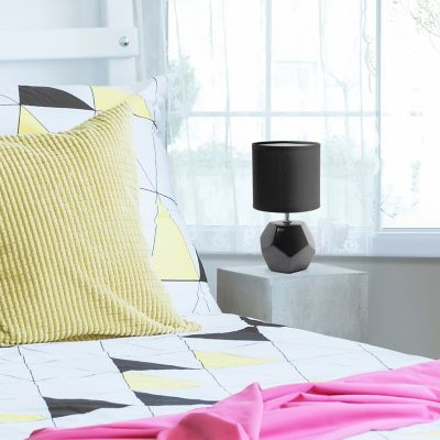 Simple Designs 10.4 in. H Round Prism Mini Table Lamp with Fabric Shade, Black
