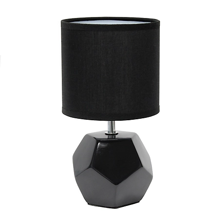 Simple Designs 10.4 in. H Round Prism Mini Table Lamp with Fabric Shade, Black