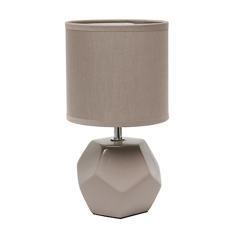 Simple Designs 10.4 in. H Round Prism Mini Table Lamp with Fabric Shade, Gray