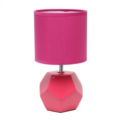 Simple Designs 10.4 in. H Round Prism Mini Table Lamp with Fabric Shade, Pink