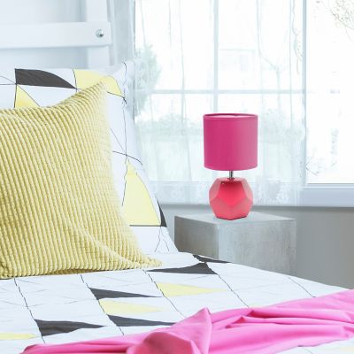 Image showing  10.4 in. H Round Prism Mini Table Lamp with Fabric Shade, Pink
