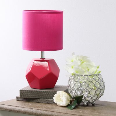 Image showing  10.4 in. H Round Prism Mini Table Lamp with Fabric Shade, Pink