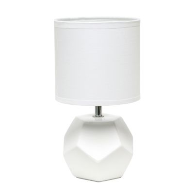 Simple Designs 10.4 in. H Round Prism Mini Table Lamp with Fabric Shade, White