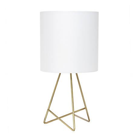 Simple Designs 13.5 in. H Down to the Wire Table Lamp with Fabric Shade, Gold