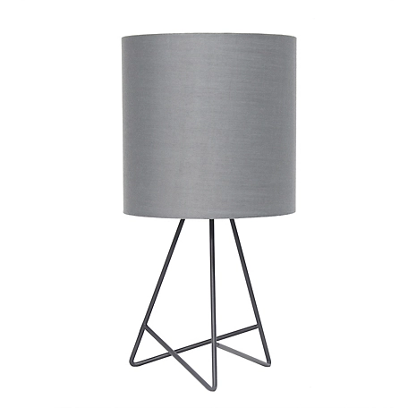 Simple Designs 13.5 in. H Down to the Wire Table Lamp with Fabric Shade, Gray