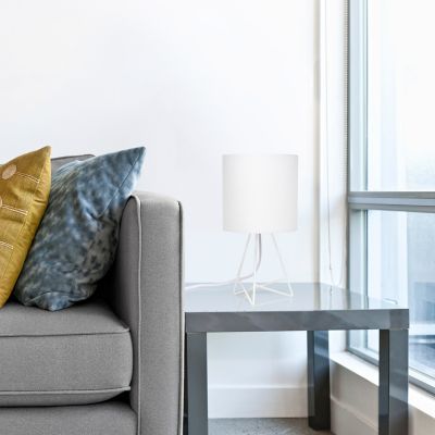 Simple Designs 13.5 in. H Down to the Wire Table Lamp with Fabric Shade, White