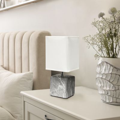 Simple Designs Petite Ceramic Table Lamp with Fabric Shade, Black/White