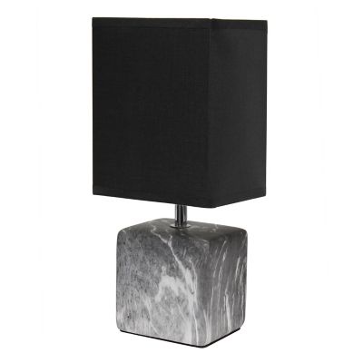 Simple Designs Petite Ceramic Table Lamp with Fabric Shade, Black Base, Black Shade