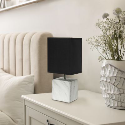 Simple Designs Petite Ceramic Table Lamp with Fabric Shade, White Base, Black Shade