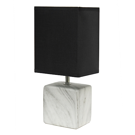 Simple Designs Petite Ceramic Table Lamp with Fabric Shade, White Base, Black Shade
