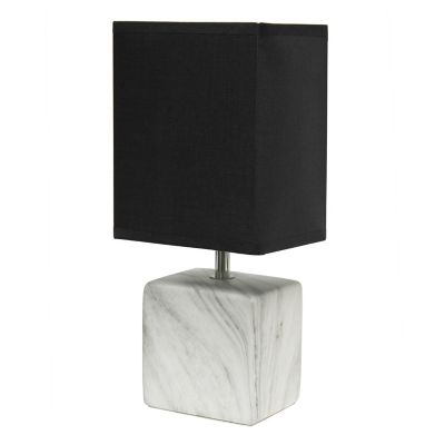 Image showing  Petite Ceramic Table Lamp with Fabric Shade, White Base, Black Shade