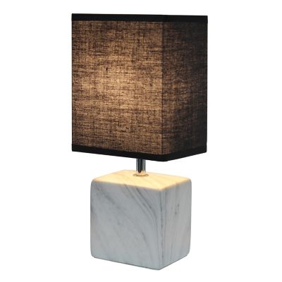 Image showing  Petite Ceramic Table Lamp with Fabric Shade, White Base, Black Shade