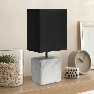 Image showing  Petite Ceramic Table Lamp with Fabric Shade, White Base, Black Shade