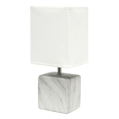 Simple Designs Petite Ceramic Table Lamp with Fabric Shade, White Base, White Shade