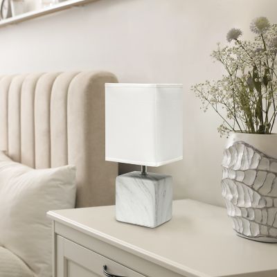 Simple Designs Petite Ceramic Table Lamp with Fabric Shade, White Base, White Shade