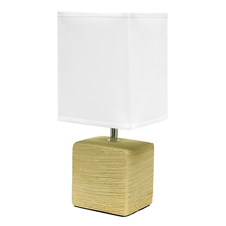 Simple Designs Petite Ceramic Table Lamp with Fabric Shade, Beige/White