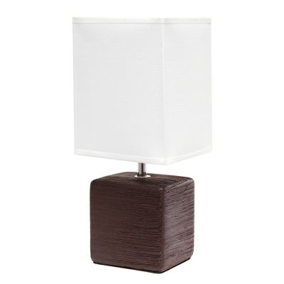 Simple Designs Petite Ceramic Table Lamp with Fabric Shade, Brown Base, White Shade