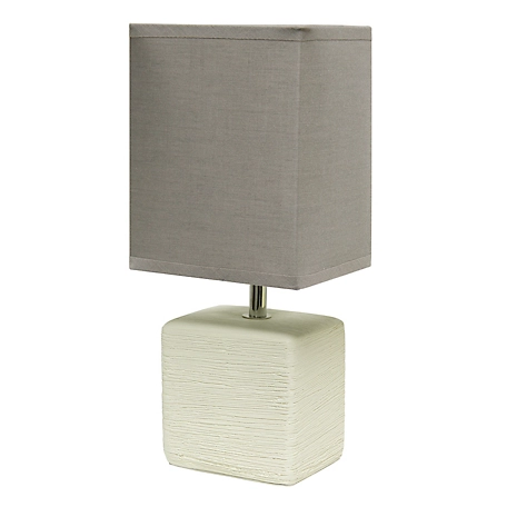 Simple Designs Petite Ceramic Table Lamp with Fabric Shade, Off-White Base, Gray Shade
