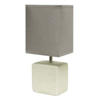 Image showing  Petite Ceramic Table Lamp with Fabric Shade, Off-White Base, Gray Shade
