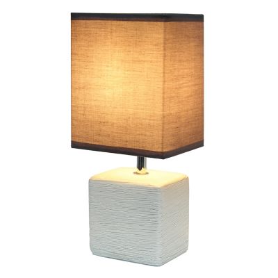 Image showing  Petite Ceramic Table Lamp with Fabric Shade, Off-White Base, Gray Shade