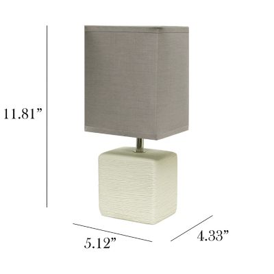 Image showing  Petite Ceramic Table Lamp with Fabric Shade, Off-White Base, Gray Shade