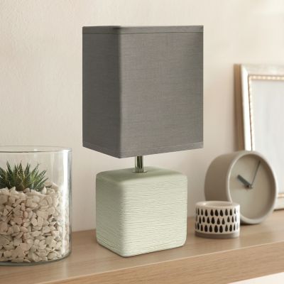 Image showing  Petite Ceramic Table Lamp with Fabric Shade, Off-White Base, Gray Shade