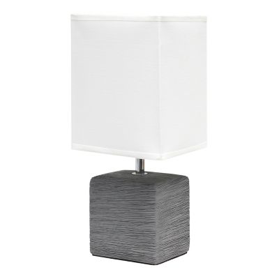 Simple Designs Petite Ceramic Table Lamp with Fabric Shade, Gray Base, White Shade
