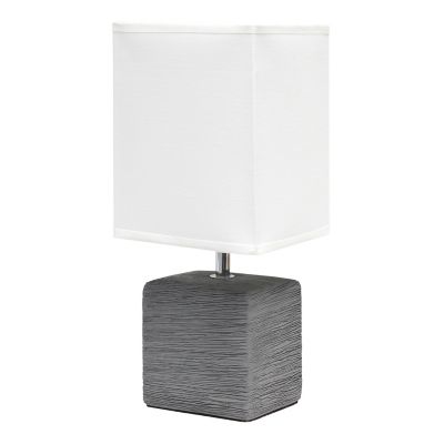 Image showing  Petite Ceramic Table Lamp with Fabric Shade, Gray Base, White Shade