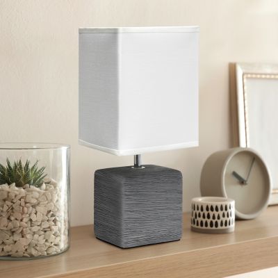 Image showing  Petite Ceramic Table Lamp with Fabric Shade, Gray Base, White Shade