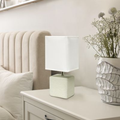 Simple Designs Petite Ceramic Table Lamp with Fabric Shade, Off-White Base, White Shade